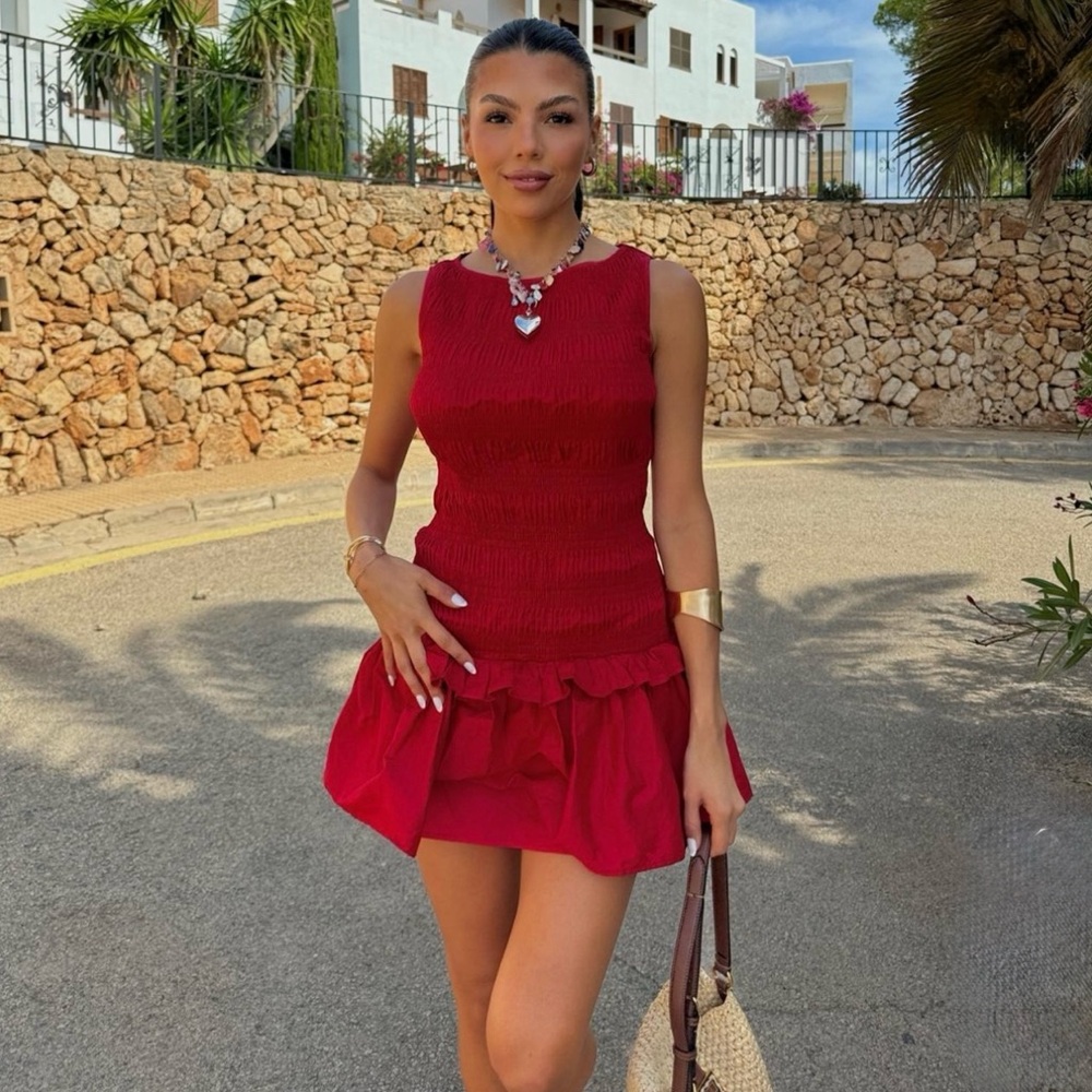 Peppermayo Red Garden Kisses Shirred Mini Dress